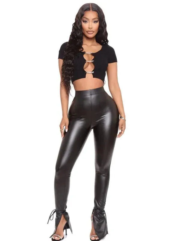 Straps Leather Women Pants - Women Pants - LeStyleParfait