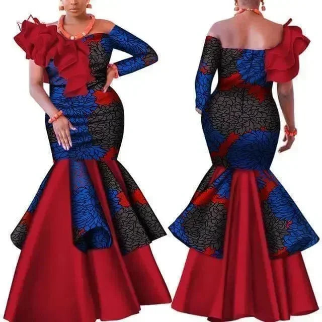 Elegant African Print Mermaid Gown Dress