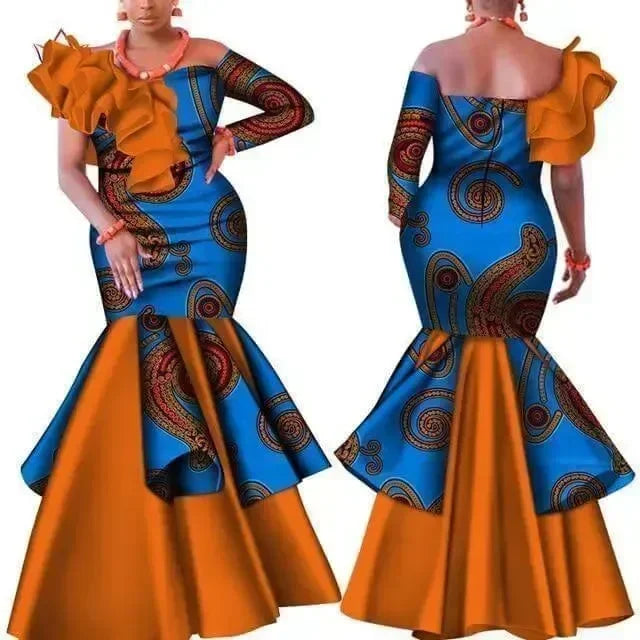 Elegant Asymmetric African Print Gown Dress