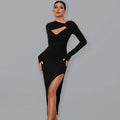 Elegant Black Asymmetric Bodycon Midi Dress