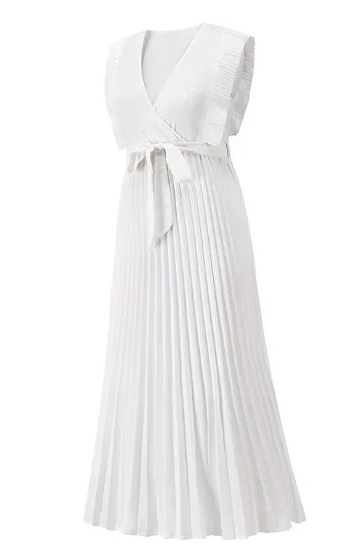 Elegant Black Chiffon Pleated Midi Dress