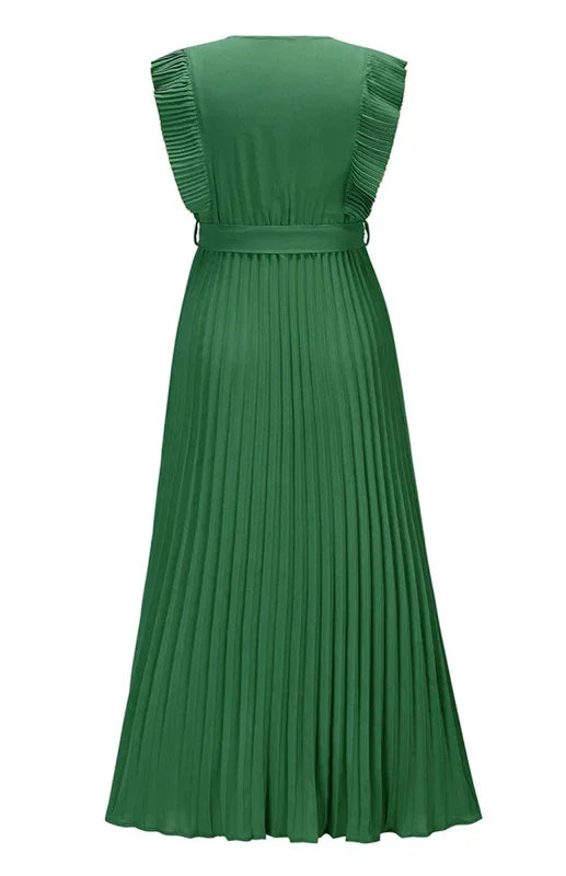 Elegant Black Chiffon Pleated Midi Dress