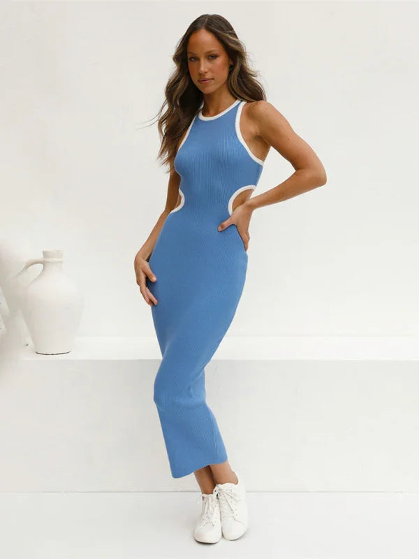 bodycon,bodycon dress,cut-outs,high-neck,knit,ladies Patchwork,maxi hem dress,midi,party,party dress,pencil,pencil dress,polyester dress,Quick drying maxi dress,round neck dress,sheath,sleeveless,sleeveless dress,slip-on,slip-on dress,solid,solid dress,straight,summer,summer dress,Wrinkle-resistant-LeStyleParfait