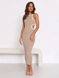 bodycon,bodycon dress,cut-outs,high-neck,knit,ladies Patchwork,maxi hem dress,midi,party,party dress,pencil,pencil dress,polyester dress,Quick drying maxi dress,round neck dress,sheath,sleeveless,sleeveless dress,slip-on,slip-on dress,solid,solid dress,straight,summer,summer dress,Wrinkle-resistant-LeStyleParfait