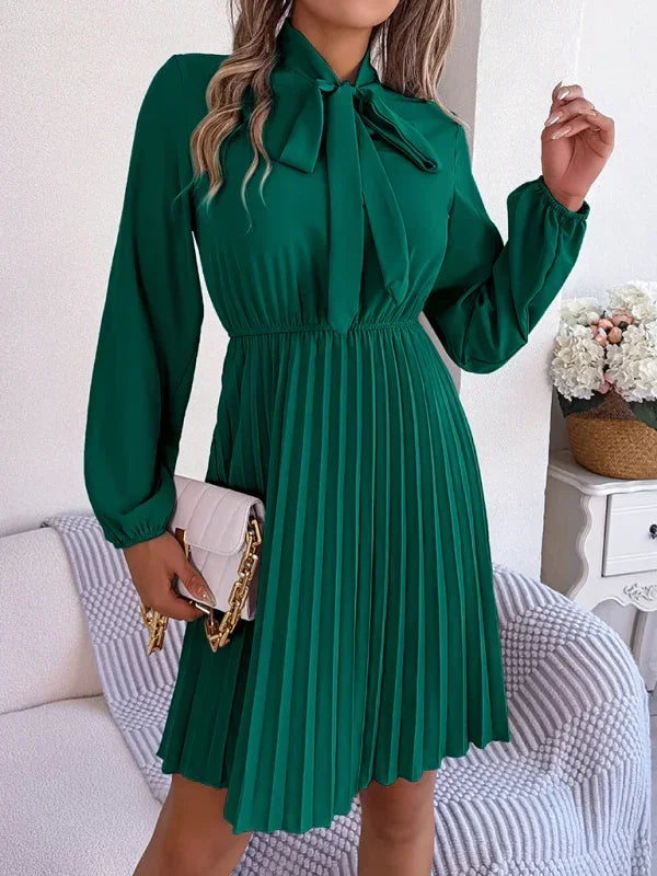 Elegant Burgundy Pleated Chiffon Midi Dress