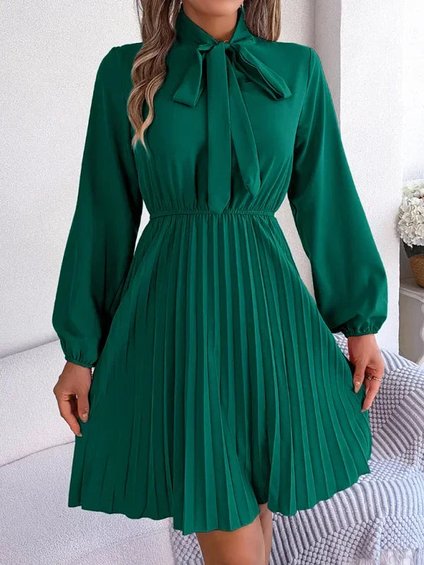 Elegant Burgundy Pleated Chiffon Midi Dress