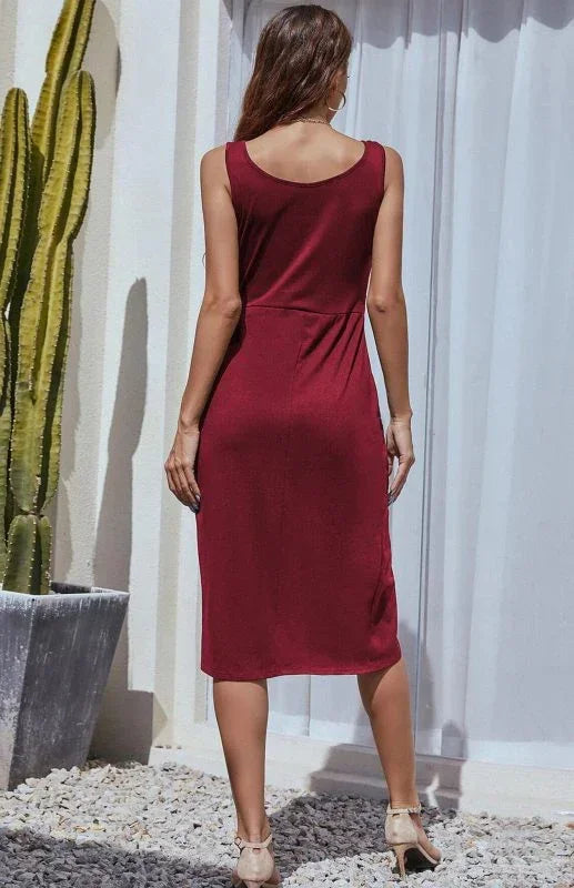 Elegant Burgundy Wrap Midi Dress