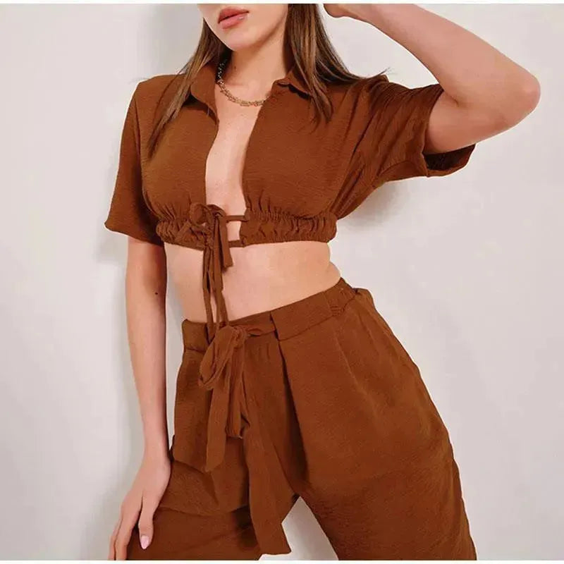 Elegant Casual Wide-Leg Two-Piece Set - Wide-Leg Two-Piece Set - LeStyleParfait