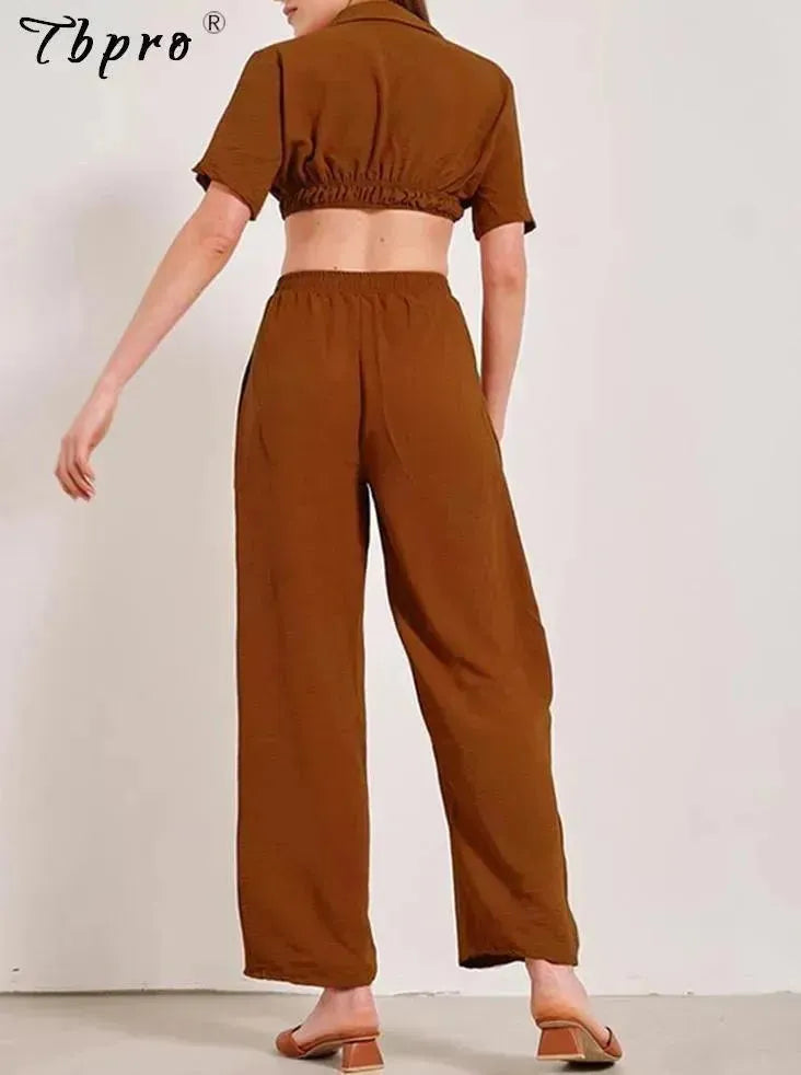 Elegant Casual Wide-Leg Two-Piece Set - Wide-Leg Two-Piece Set - LeStyleParfait