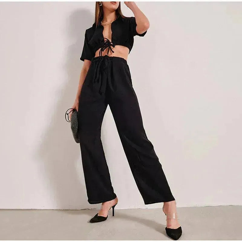 Elegant Casual Wide-Leg Two-Piece Set - Wide-Leg Two-Piece Set - LeStyleParfait