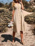 Elegant Cotton Button Front Midi Dress