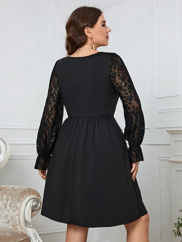 Elegant Lace Knee-Length Dress fashion image