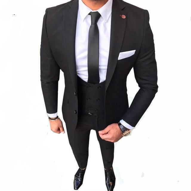 Elegant Men's Suit Three Piece Slim Fit Wedding Suit Black - Suit - LeStyleParfait Kenya