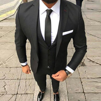 Elegant Men's suit Three Piece Suit Double Breasted Vest Black - Suit - LeStyleParfait Kenya
