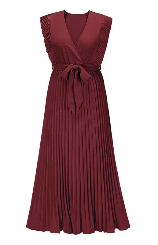 Elegant Pink Chiffon Wrap Midi Dress