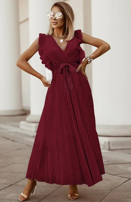 Elegant Pink Chiffon Wrap Midi Dress