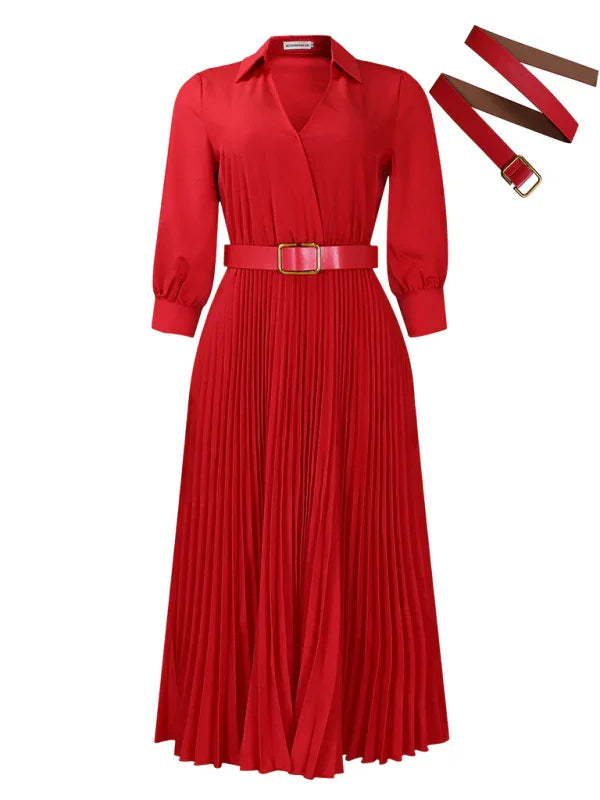 Elegant Pleated V-Neck Maxi Dress fashion image