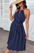 Elegant Polka Dot Halter Midi Dress