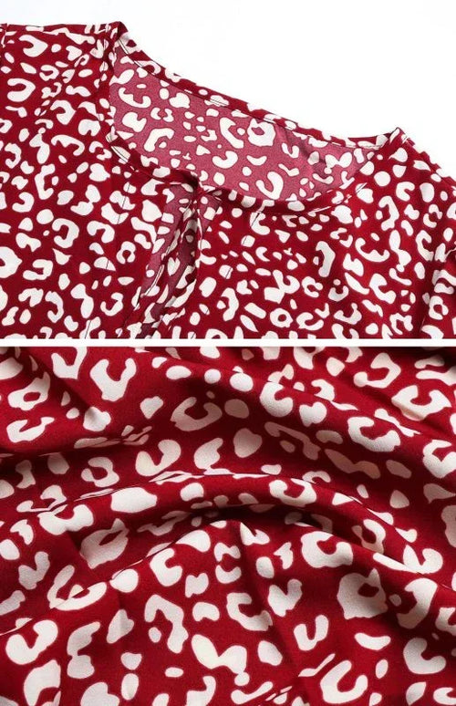 Elegant Red Abstract Chiffon Knee Dress