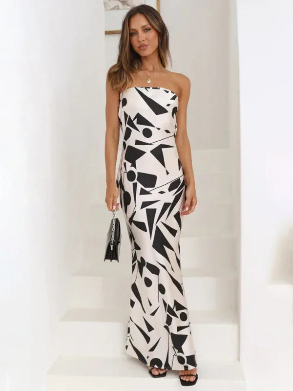 Elegant Satin Strapless Maxi Dress