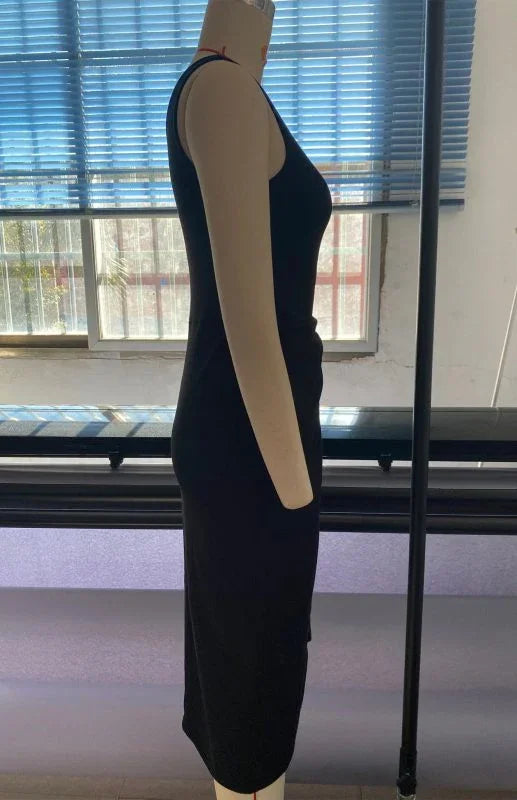 asymmetrical,jersey,ladies Wrinkle resistant,midi,midi hem dress,party,party dress,polyester dress,Quick drying midi dress,regular,regular fit dress,round,round neckline dress,sheath,sheath dress,sleeveless,sleeveless dress,slit,solid,solid dress,summer,summer dress,wrap,wrap dress,wrap tie,wrap tie dress-LeStyleParfait