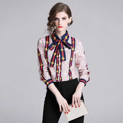 Elegant Silk Blouse Pink Bow Tie Women Shirt - Blouse - LeStyleParfait Kenya