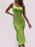 Elegant Square Neck Bodycon Midi Dress
