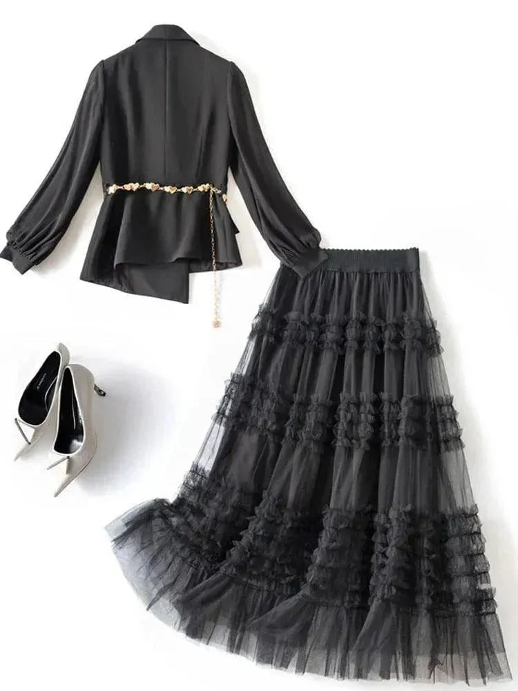 Elegant Tailored Silk Two-Piece Skirt Set - Casual Skirt Set - LeStyleParfait