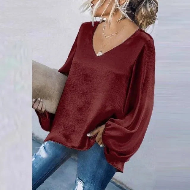 Elegant V-Neck Women Tops - Blouse - LeStyleParfait