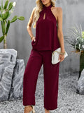Elegant Women Casual Halterneck Two-Piece Pants Set - Casual Pants Set - LeStyleParfait