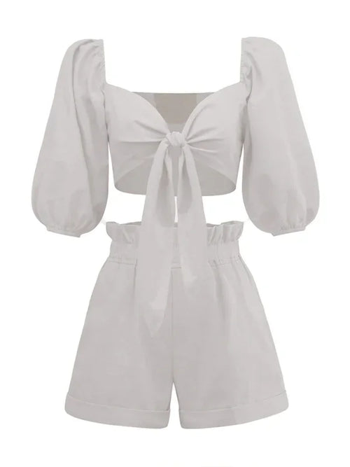 Elegant Women Casual Knot Two-Piece Shorts Set - Casual Shorts Set - LeStyleParfait