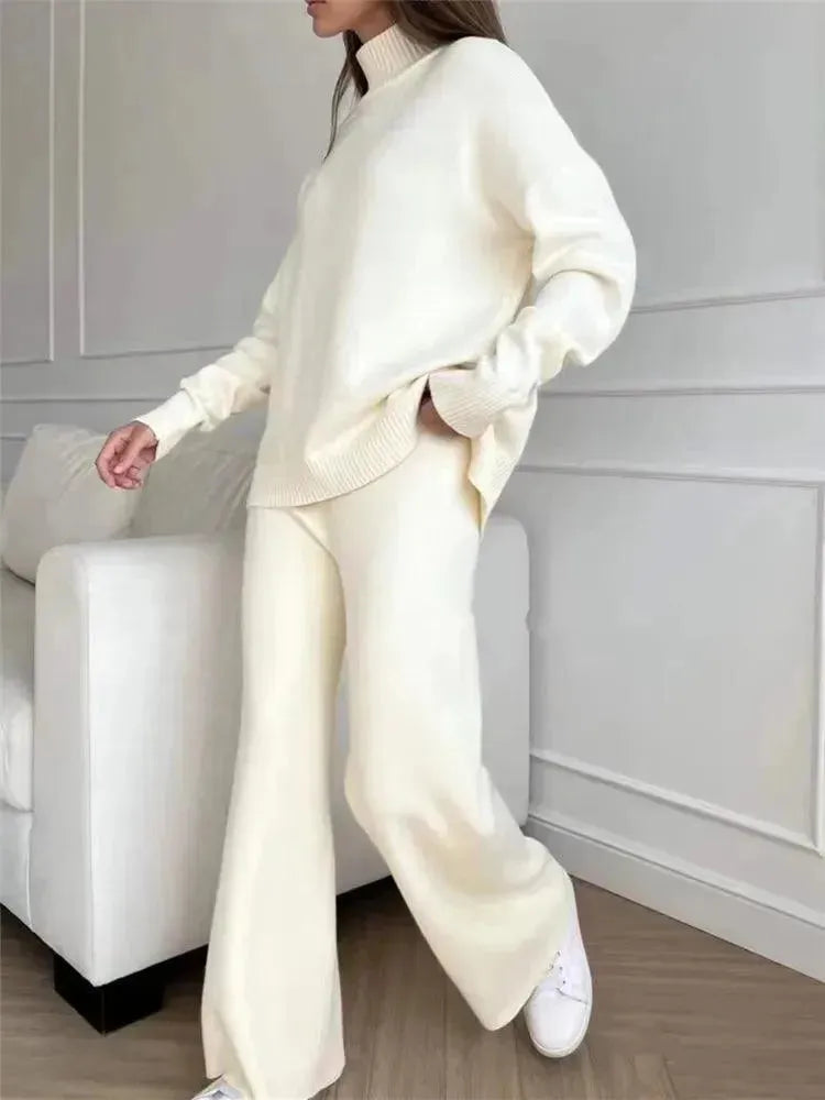 Elegant Women Casual Ribbed Two-Piece Set - Casual Pants Set - LeStyleParfait