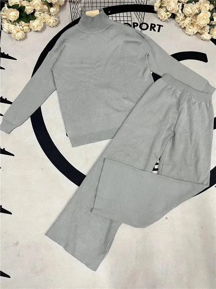 Elegant Women Casual Ribbed Two-Piece Set - Casual Pants Set - LeStyleParfait