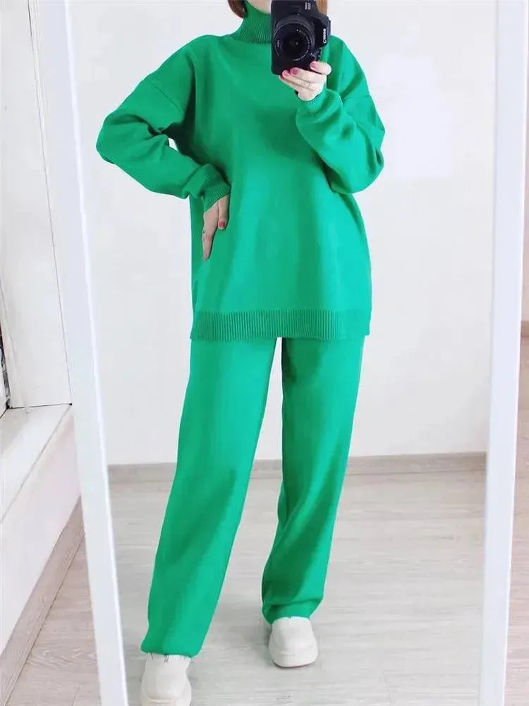 Elegant Women Casual Ribbed Two-Piece Set - Casual Pants Set - LeStyleParfait