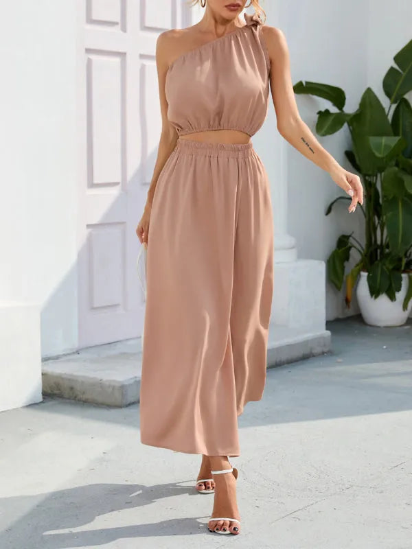 Elegant Women Casual Satin Two-Piece Skirt Set - Casual Skirt Set - LeStyleParfait