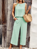 Elegant Women Casual Sleeveless Two-Piece Set - Casual Pants Set - LeStyleParfait