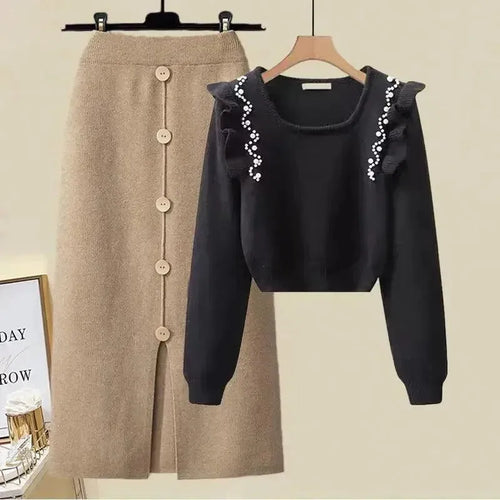 Elegant Women Casual Wool Two-Piece Skirt Set - Casual Skirt Set - LeStyleParfait