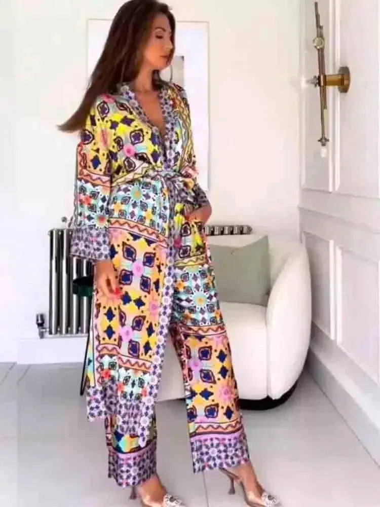 Elegant Women Ethnic Silk Two-Piece Pants Set - Silk Pants Set - LeStyleParfait