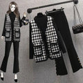 Elegant Women Tweed Plaid Three-Piece Outfit Set - Plaid Three-Piece Outfit Set - LeStyleParfait