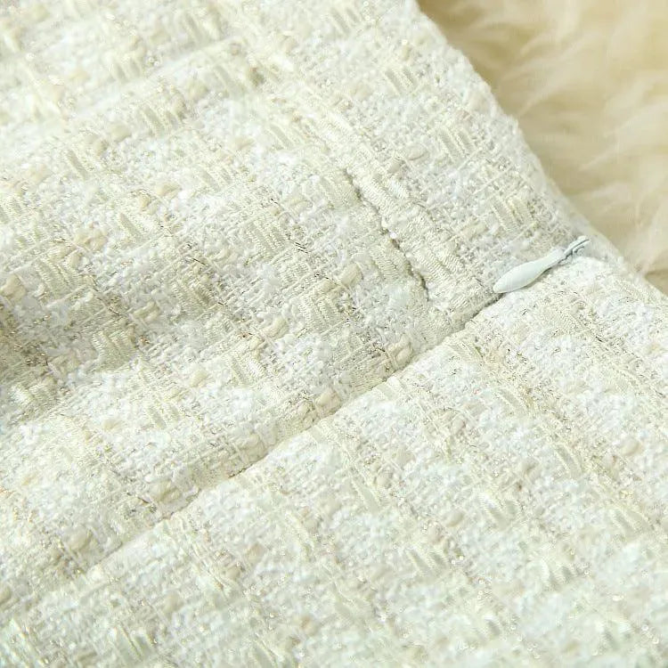 Beige Tweed Skirt Suit With A Ribbon - Skirt Suit - LeStyleParfait