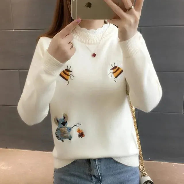 Embroidered Crewneck Women Sweater - Pullover Sweater - LeStyleParfait