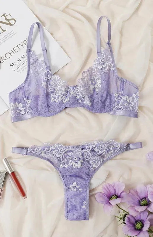 Embroidered Lace Women Lingerie Set - Lingerie Set - LeStyleParfait