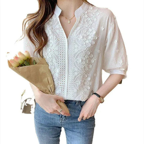 Embroidered White Blouse - Blouse - LeStyleParfait