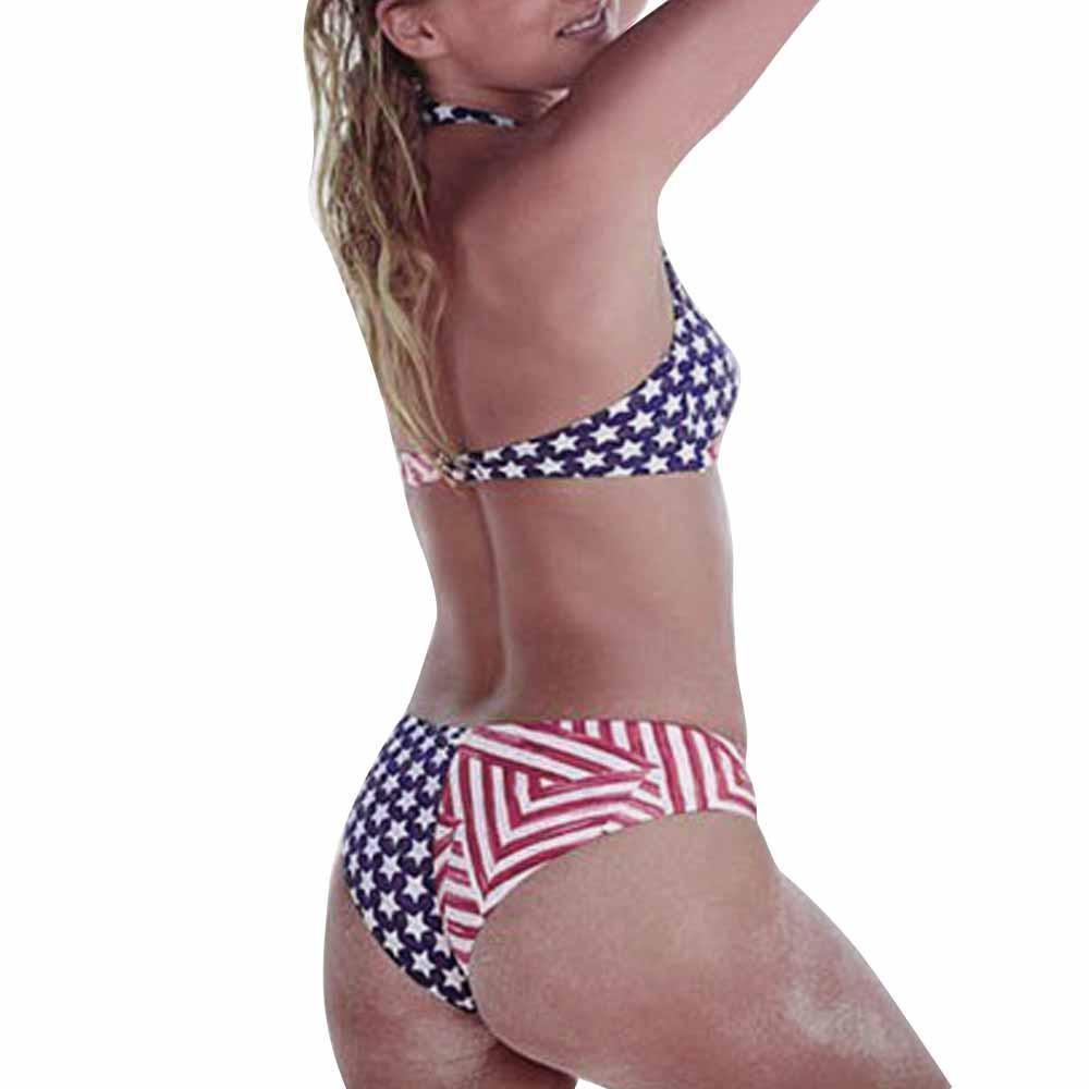 Flag Swimsuit For Women Hanging Neck Brazilian Bikini Set - Swimwear - LeStyleParfait Kenya