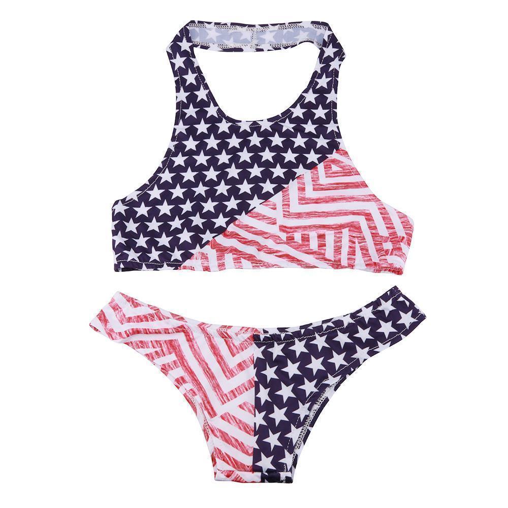 Flag Swimsuit For Women Hanging Neck Brazilian Bikini Set - Swimwear - LeStyleParfait Kenya