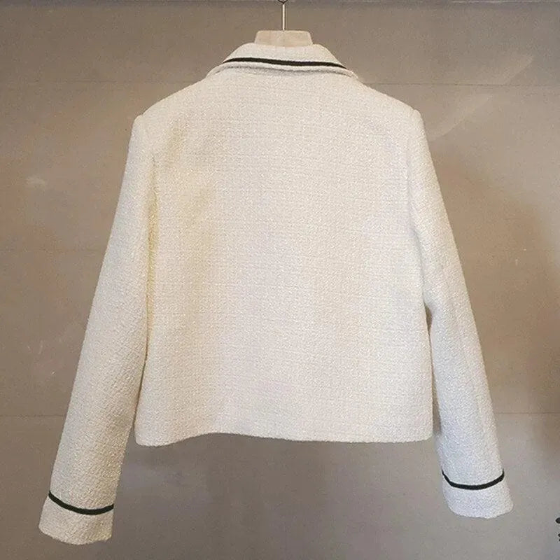 Flap Pocket Button Short Tweed Jacket Women - Tweed Blazer - LeStyleParfait