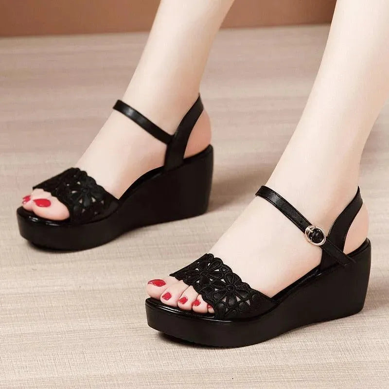 Floral Cut-out Wedge Sandal Shoes - Wedge Shoes - LeStyleParfait