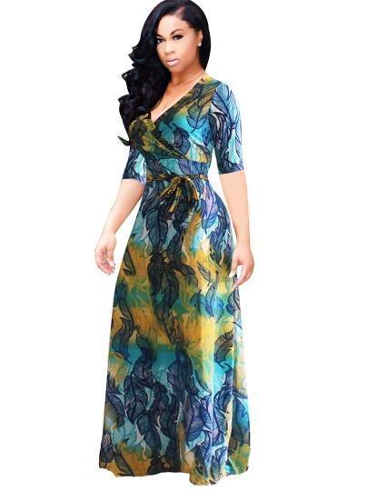 Floral Dress V Neck Plus Size Maxi Dress - Dresses - LeStyleParfait Kenya