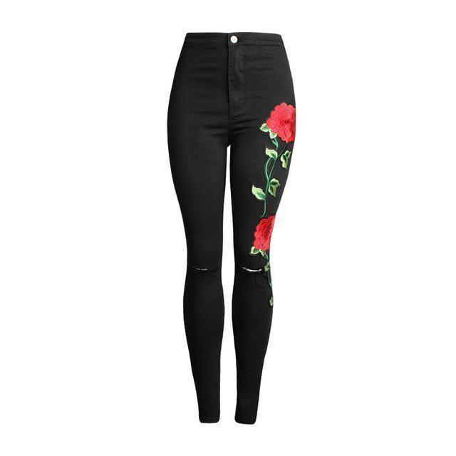 Floral Embroidered Jeans For Women - Pants - LeStyleParfait Kenya