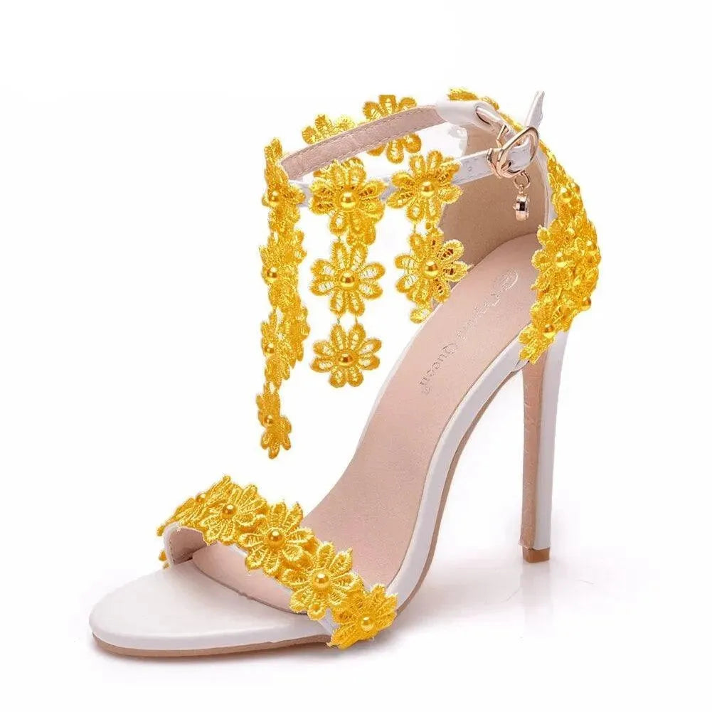 Floral Lace Strap Heels Sandals - Sandals - LeStyleParfait